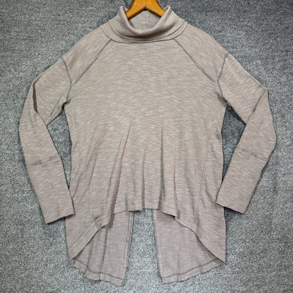 We The Free People‎ Turtleneck Top Womens XL Slub Knit Split Back Taupe Mauve